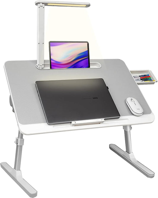 Lap Desk for Laptop: Portable, Adjustable Stand with LED Light and Drawer
