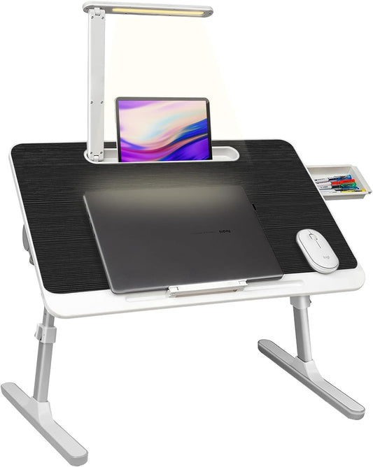 Lap Desk for Laptop: Portable, Adjustable Stand with LED Light and Drawer