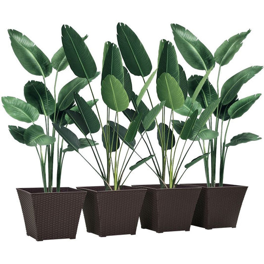 4-pack Plant Pots Rattan Effect, Flower Pot Stackable