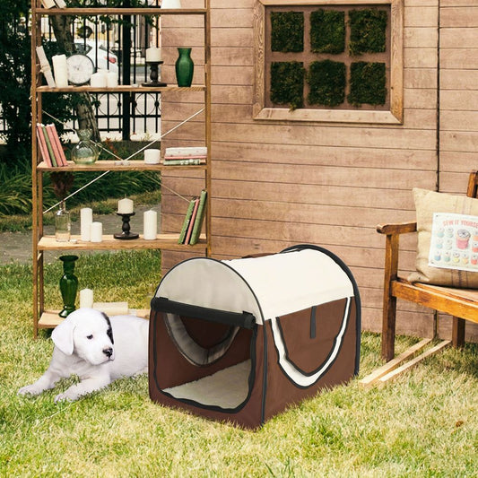 Folding Fabric Pet Crate: Travel-Friendly, Brown